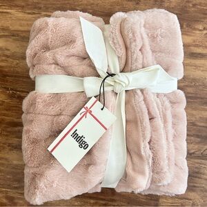 NEW Indigo original faux fur throw pink blanket fluffy feminine decor coquette